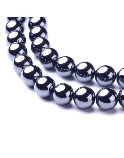 Hematite sintético. Grado AAA. Gun Metal. 08 mm diámetro. 1 mm perforación. 50 uds aprox. 1 hilo.