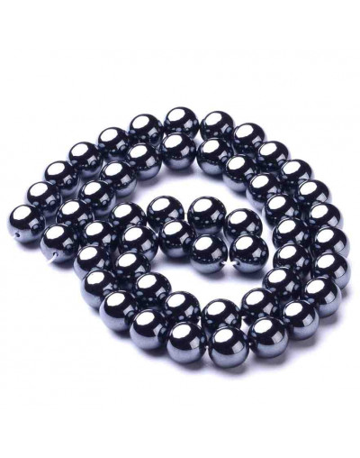 Hematite sintético. Grado AAA. Gun Metal. 08 mm diámetro. 1 mm perforación. 50 uds aprox. 1 hilo.